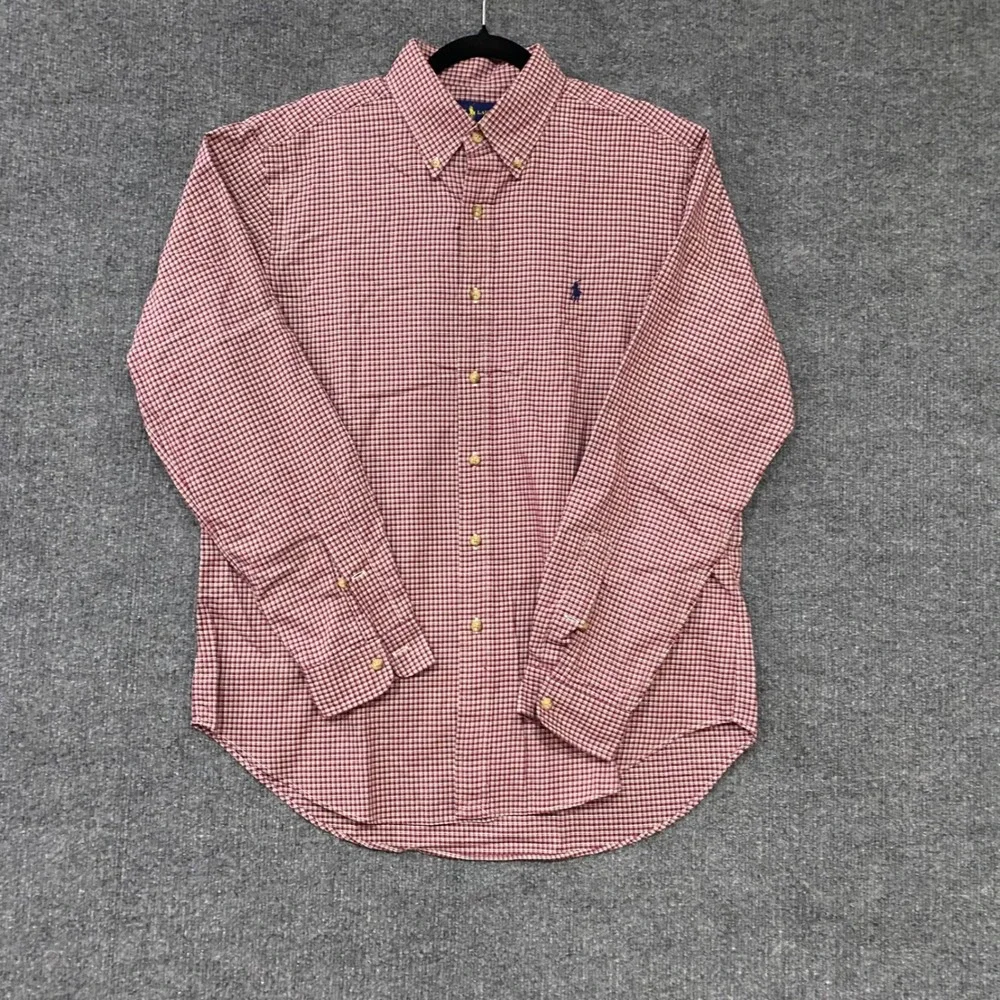 Polo Ralph Lauren Mens Large Classic Fit Burgundy Plaid Cotton Button Down Shirt